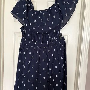 LOFT Navy shirt and skirt with White Accents